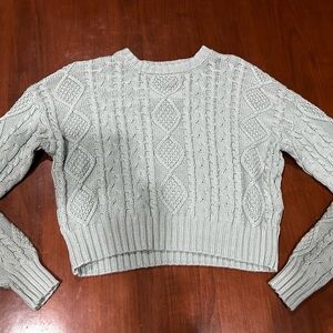 Hippie Rose Cable Knit Sweater - Light Gray-blue